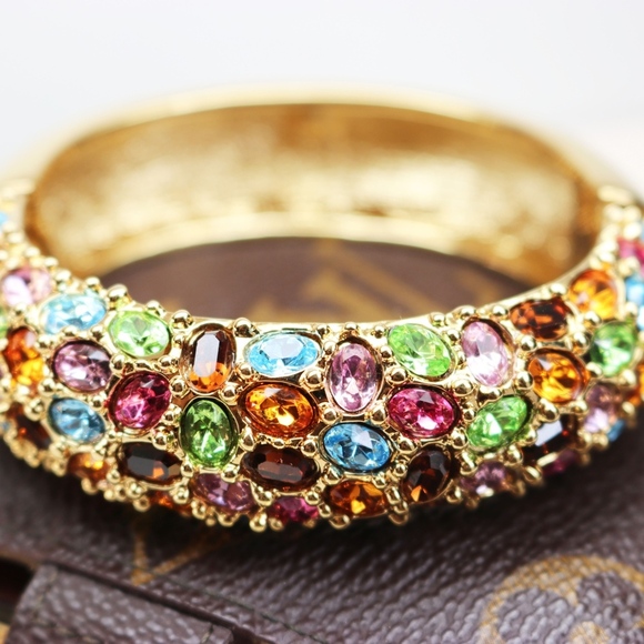 Vintage Kenneth Jay Lane Bejeweled Bangle Bracelet - Picture 2 of 8